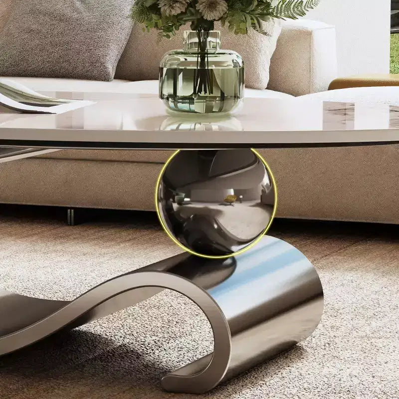 Tavolino da caffè ovale 49 con ripiano in finto marmo e base in acciaio inossidabile, tavolo centrale moderno o tavolino da cocktail per soggiorno-Panipeachy