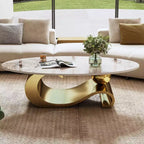 49 Oval Coffee Table with Faux Marble Top and Stainless Steel Base, Modern Center Table or Cocktail Table for Living Room-Panipeachy