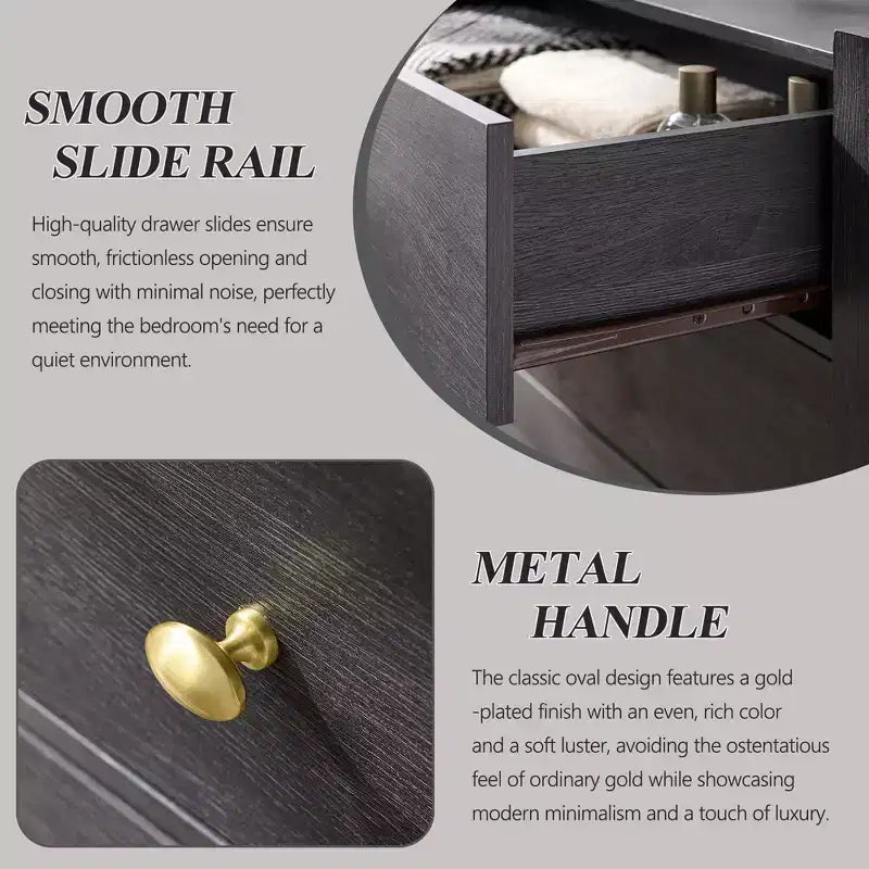 Cassettiera moderna a 5 cassetti con profilo curvo, mobile in legno alto 100,6 cm con maniglie in metallo dorato, armadio portaoggetti per camera da letto, soggiorno, corridoio