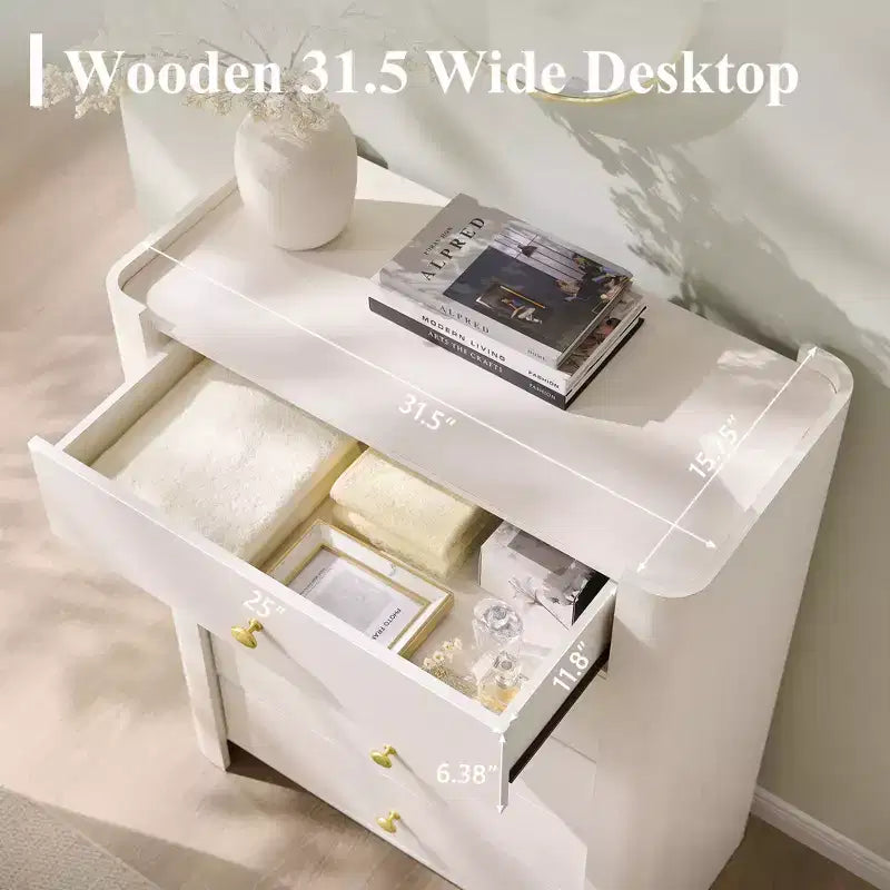 Cassettiera moderna a 5 cassetti con profilo curvo, mobile in legno alto 100,6 cm con maniglie in metallo dorato, armadio portaoggetti per camera da letto, soggiorno, corridoio