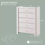 Cassettiera moderna a 5 cassetti con profilo curvo, mobile in legno alto 100,6 cm con maniglie in metallo dorato, armadio portaoggetti per camera da letto, soggiorno, corridoio