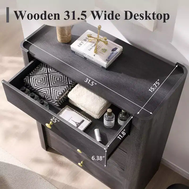 Cassettiera moderna a 5 cassetti con profilo curvo, mobile in legno alto 100,6 cm con maniglie in metallo dorato, armadio portaoggetti per camera da letto, soggiorno, corridoio