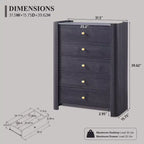 Cassettiera moderna a 5 cassetti con profilo curvo, mobile in legno alto 100,6 cm con maniglie in metallo dorato, armadio portaoggetti per camera da letto, soggiorno, corridoio