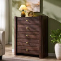 Modern 5 Drawer Dresser with Curved Profile 39.6 Tall Wooden Chest with Golden Metal Handles Storage Cabinet for Bedroom Living Room Hallway