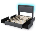 Costway Bed Frame w/LED Lights Charging Station 2 Storage Pockets & 4 Drawers