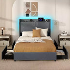 Struttura letto Costway con luci a LED, stazione di ricarica, 2 tasche portaoggetti e 4 cassetti