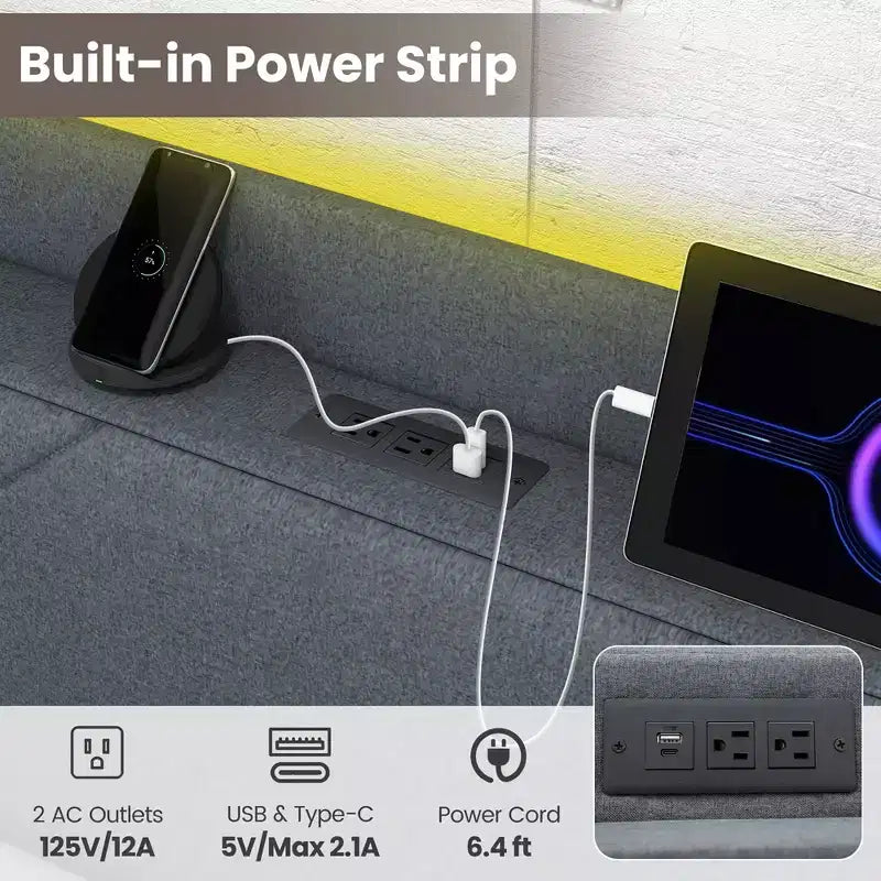 Struttura letto Costway con luci a LED, stazione di ricarica, 2 tasche portaoggetti e 4 cassetti