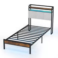 Costway Full/Queen/King Size Bed Frame w/Charging Station, Metal Platform Bed w/Upholstered Headboard