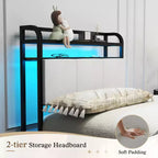 Struttura letto Costway Full/Queen/King size con stazione di ricarica, letto a piattaforma in metallo con testiera imbottita