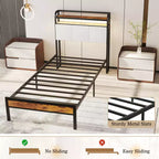 Struttura letto Costway Full/Queen/King size con stazione di ricarica, letto a piattaforma in metallo con testiera imbottita