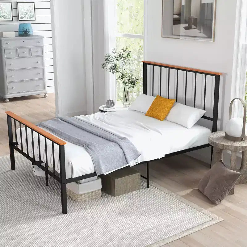 Costway Base Letto Matrimoniale/Una Piazza e Mezza in Metallo con Testiera Industriale