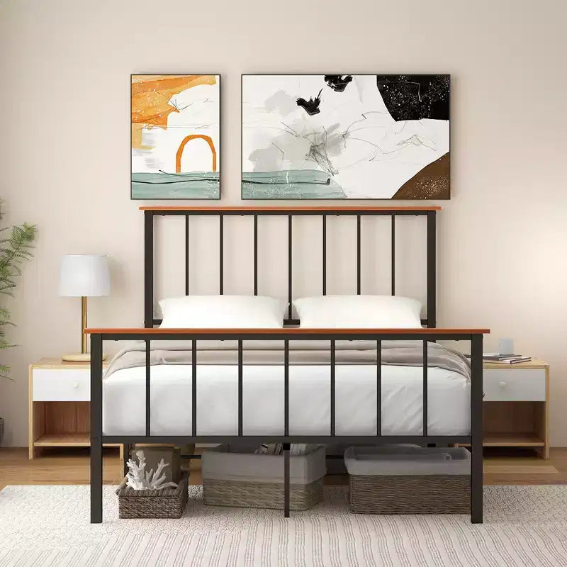 Costway Base Letto Matrimoniale/Una Piazza e Mezza in Metallo con Testiera Industriale