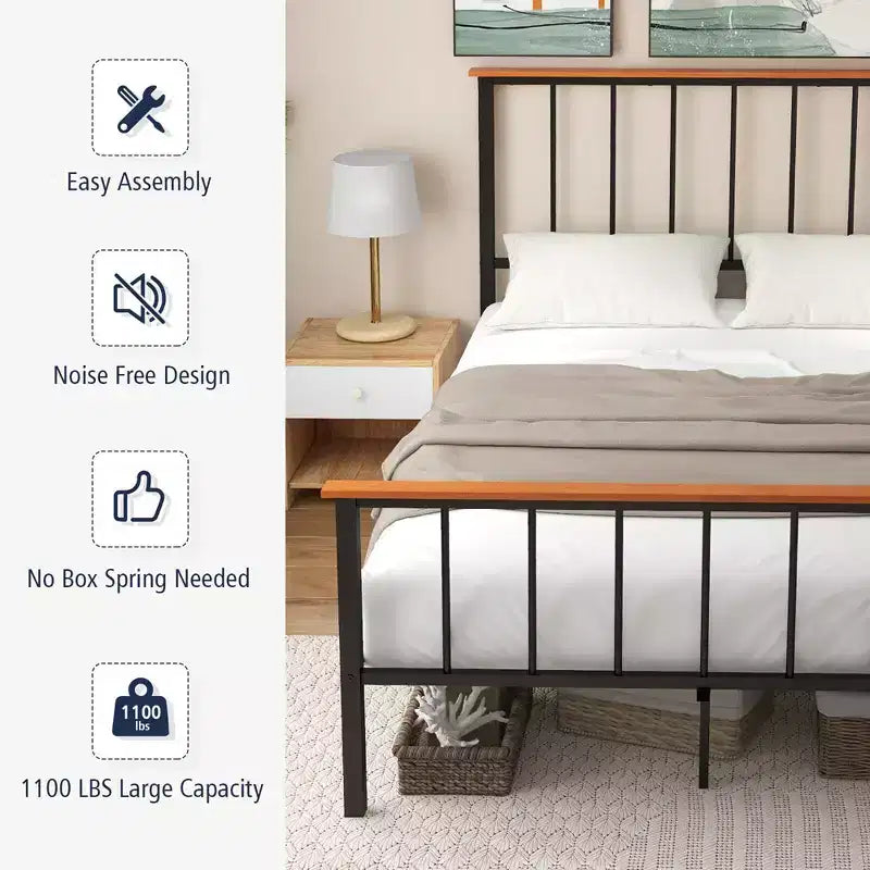 Costway Base Letto Matrimoniale/Una Piazza e Mezza in Metallo con Testiera Industriale