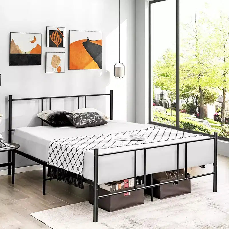 Costway Base letto matrimoniale in acciaio con testiera, struttura robusta per materasso