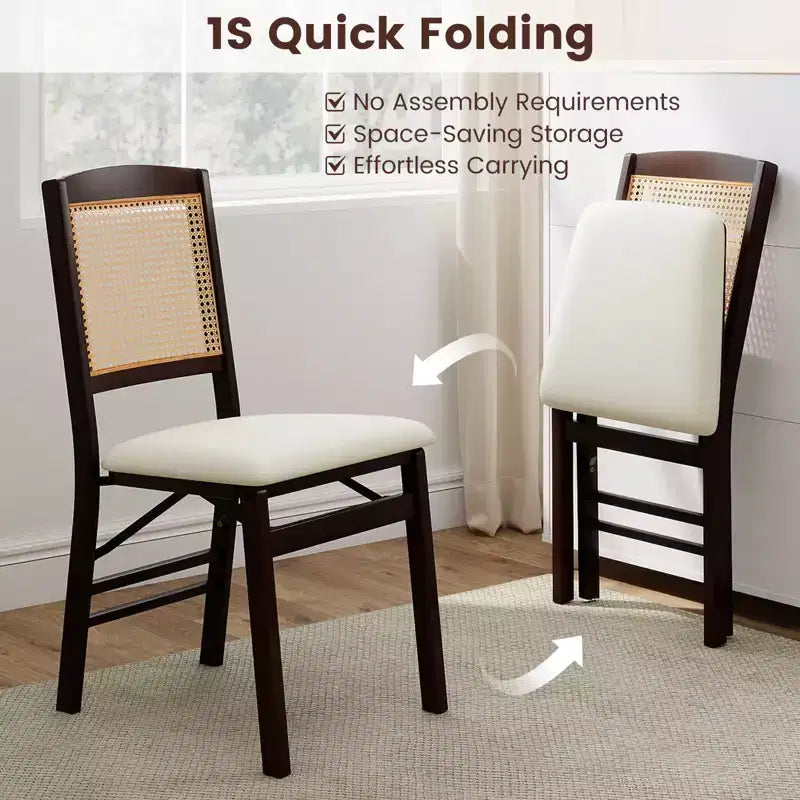 Set di 2 sedie pieghevoli da pranzo Costway con seduta imbottita in lino e schienale in rattan per cucina