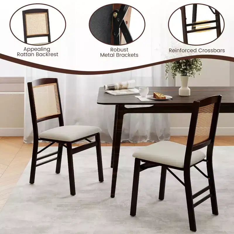 Set di 2 sedie pieghevoli da pranzo Costway con seduta imbottita in lino e schienale in rattan per cucina