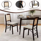 Set di 2 sedie pieghevoli da pranzo Costway con seduta imbottita in lino e schienale in rattan per cucina