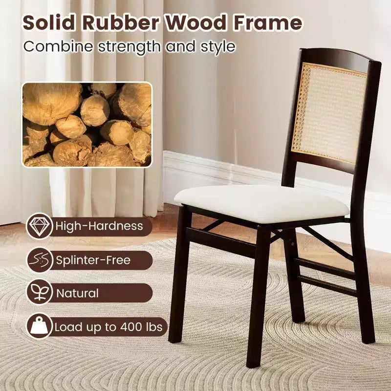 Set di 2 sedie pieghevoli da pranzo Costway con seduta imbottita in lino e schienale in rattan per cucina