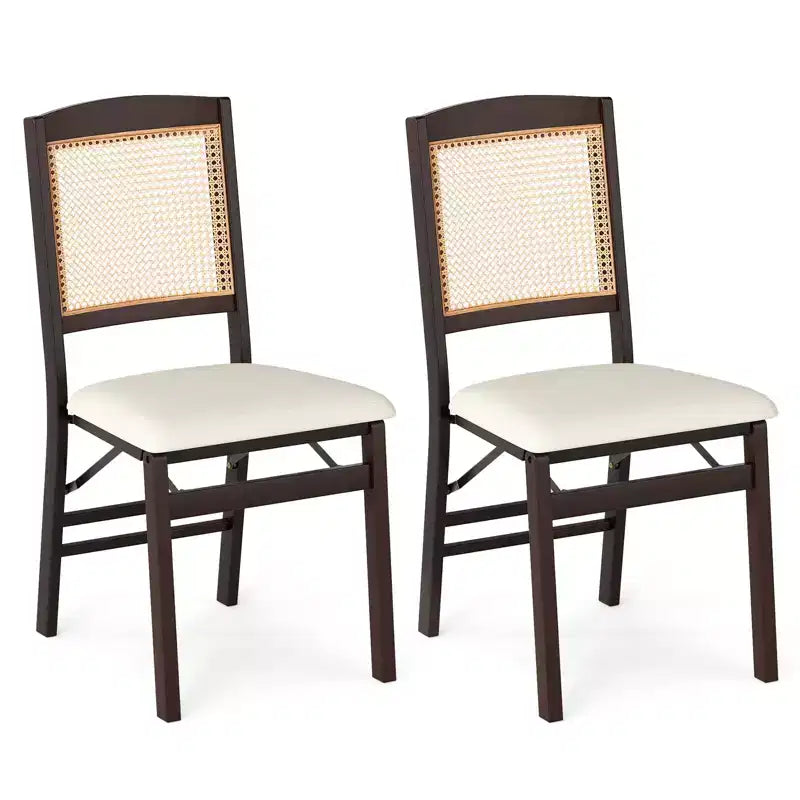 Set di 2 sedie pieghevoli da pranzo Costway con seduta imbottita in lino e schienale in rattan per cucina