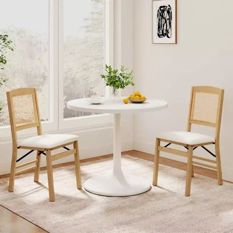 Set di 2 sedie pieghevoli da pranzo Costway con seduta imbottita in lino e schienale in rattan per cucina