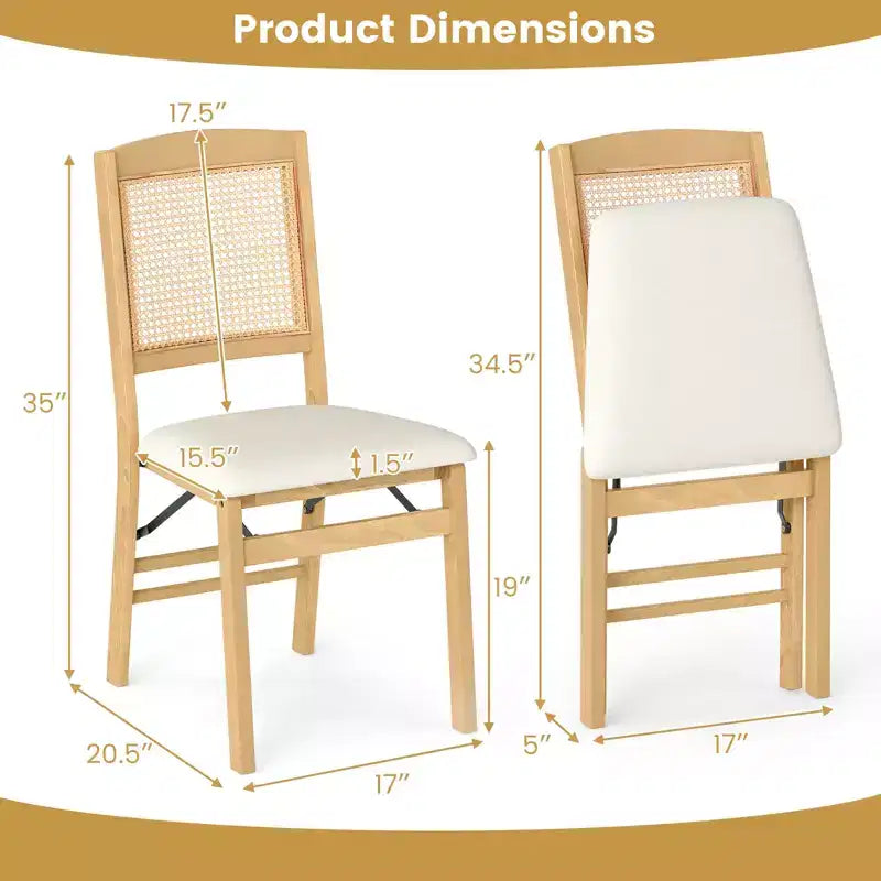 Set di 2 sedie pieghevoli da pranzo Costway con seduta imbottita in lino e schienale in rattan per cucina