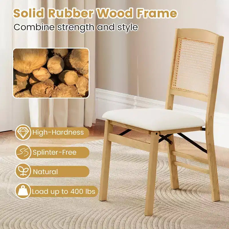 Set di 2 sedie pieghevoli da pranzo Costway con seduta imbottita in lino e schienale in rattan per cucina