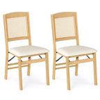 Set di 2 sedie pieghevoli da pranzo Costway con seduta imbottita in lino e schienale in rattan per cucina