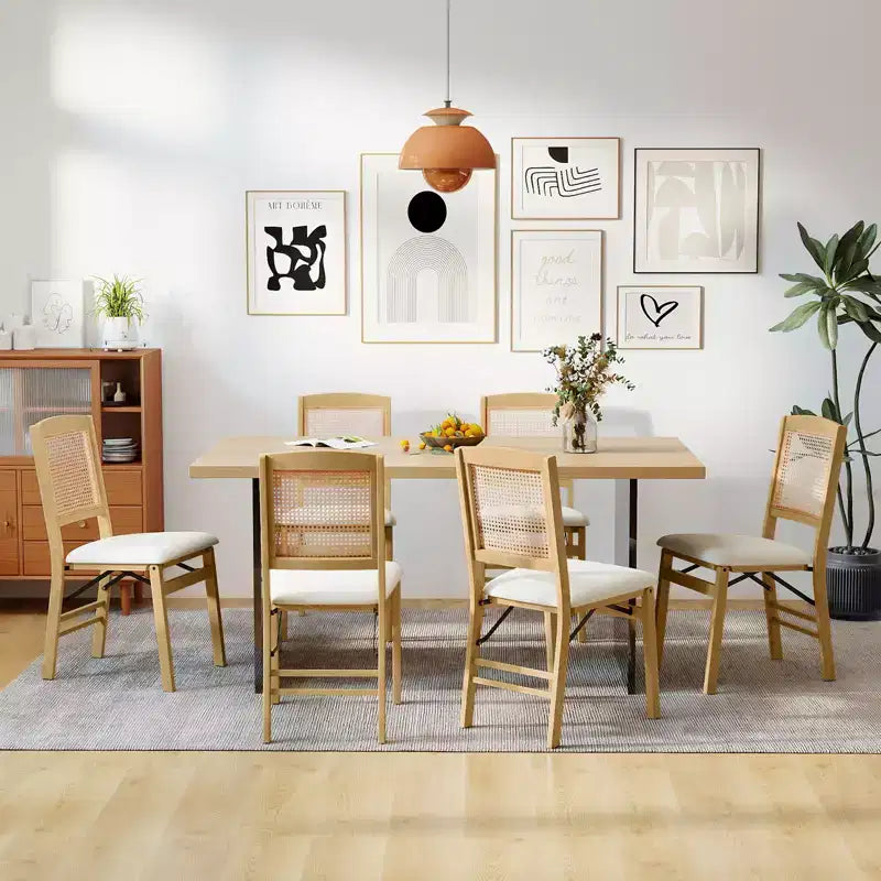 Set di 2 sedie pieghevoli da pranzo Costway con seduta imbottita in lino e schienale in rattan per cucina