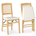 Costway Folding Dining Chairs Set of 2 w/Linen Padded Seat & Rattan Backrest for Kitchen