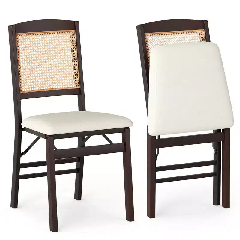 Set di 2 sedie pieghevoli da pranzo Costway con seduta imbottita in lino e schienale in rattan per cucina