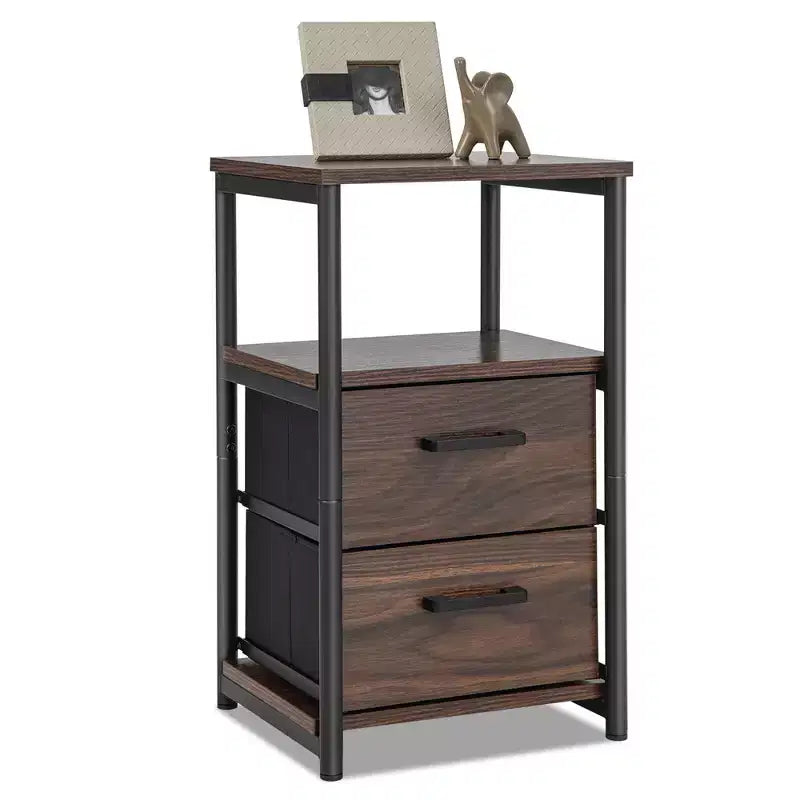 Costway Nightstand Bedside End Table with 2 Fabric Drawers Storage Shelf for living room