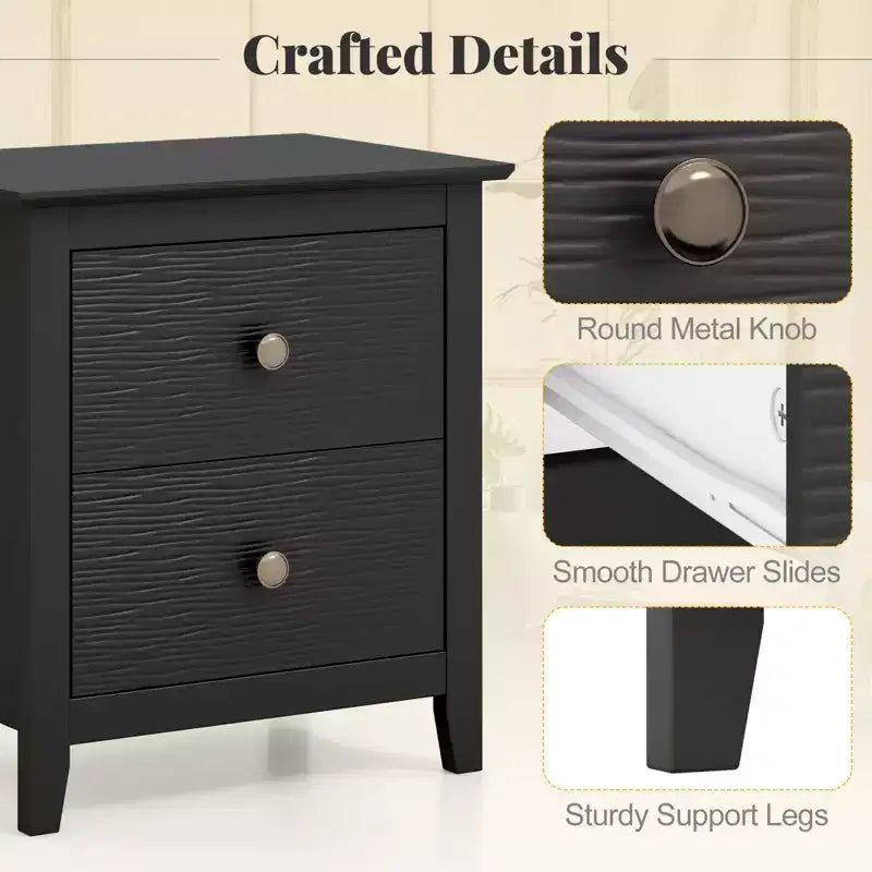 Costway Comodino Moderno con Mobiletto a 2 Cassetti e Gambe di Supporto per Camera da Letto Nero