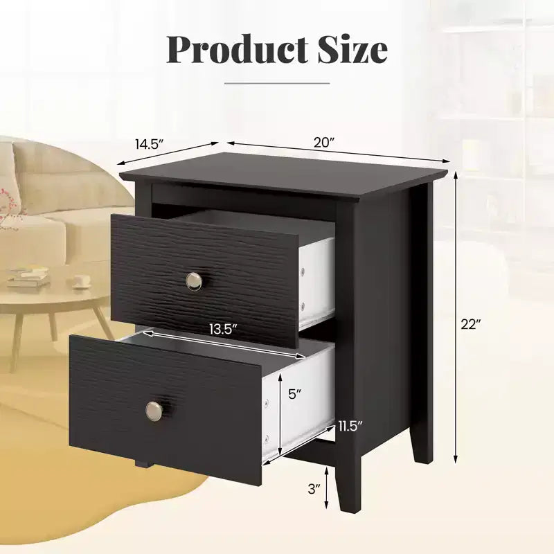 Costway Comodino Moderno con Mobiletto a 2 Cassetti e Gambe di Supporto per Camera da Letto Nero