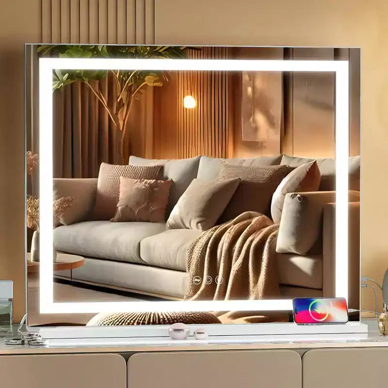 GDFStudio Hira Specchio Moderno Rettangolare da Bagno in Metallo con 3 Modalità di Illuminazione
