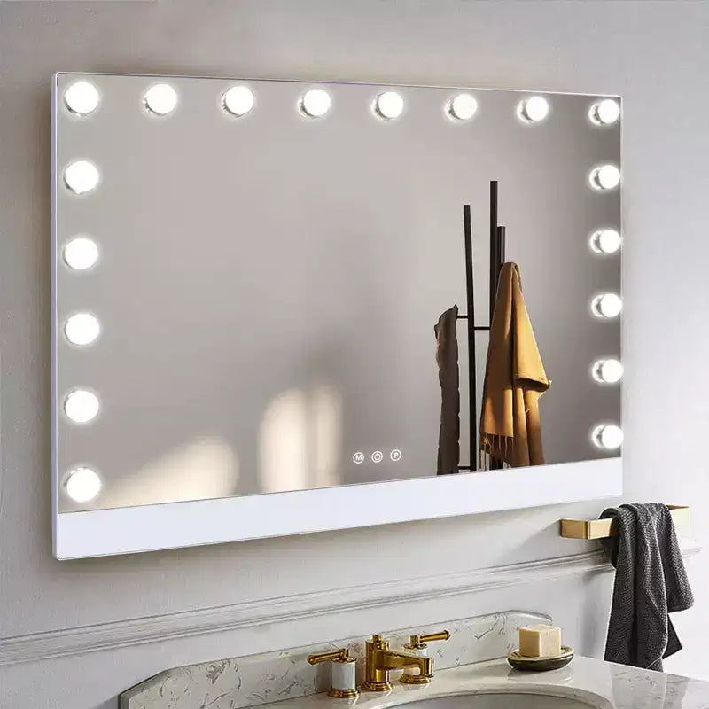 GDFStudio Iver Modern Remote Control Aluminum Vanity Mirror with Lights, Charging Port and Phone Holder