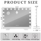 GDFStudio Iver Specchio da trucco moderno in alluminio con luci e telecomando, porta di ricarica e supporto per telefono