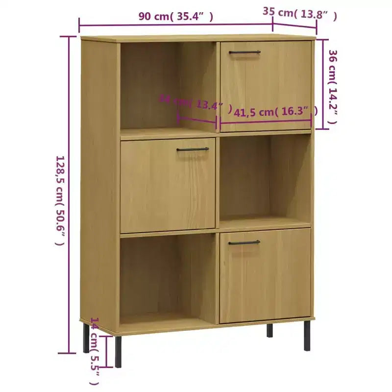 vidaXL Libreria Libreria con Gambe in Metallo Mobile Contenitore OSLO Legno Massello