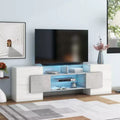 LED Light TV Stand with for 88 inch TV, Wood Media Console with Glass Shelves, High Gloss Entertainment Center for Living Room, Grey