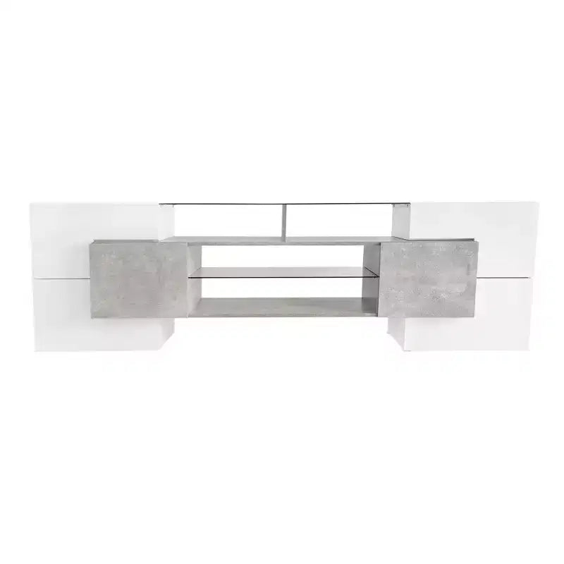 Mobile TV con luci a LED per TV da 88 pollici, consolle multimediale in legno con ripiani in vetro, mobile da intrattenimento lucido per soggiorno, grigio