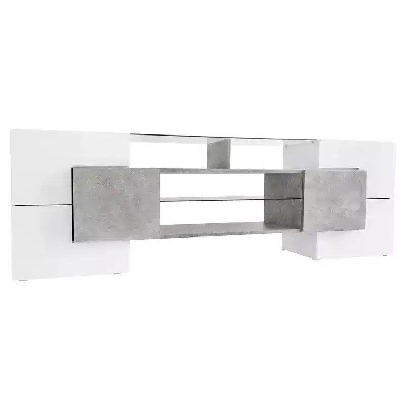 Mobile TV con luci a LED per TV da 88 pollici, consolle multimediale in legno con ripiani in vetro, mobile da intrattenimento lucido per soggiorno, grigio
