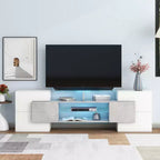 Mobile TV con luci a LED per TV da 88 pollici, consolle multimediale in legno con ripiani in vetro, mobile da intrattenimento lucido per soggiorno, grigio