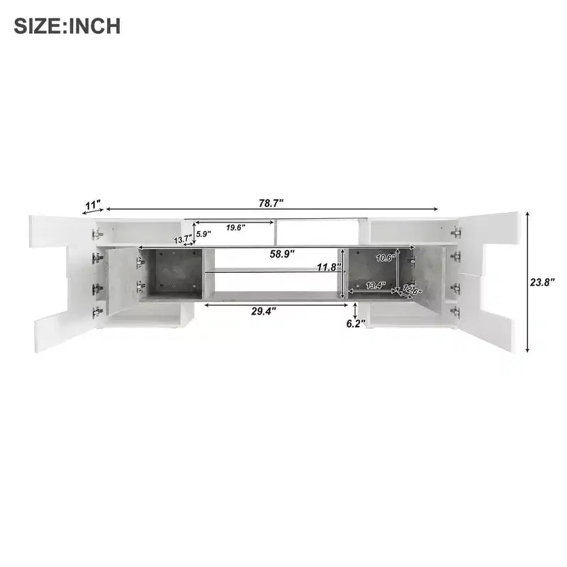 Mobile TV con luci a LED per TV da 88 pollici, consolle multimediale in legno con ripiani in vetro, mobile da intrattenimento lucido per soggiorno, grigio