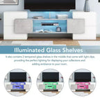 Mobile TV con luci a LED per TV da 88 pollici, consolle multimediale in legno con ripiani in vetro, mobile da intrattenimento lucido per soggiorno, grigio