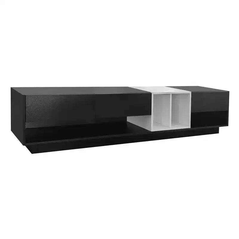 Mobile TV moderno bicolore per TV da 80 pollici, mobile TV in legno con contenitore, centro di intrattenimento, consolle multimediale con vani versatili