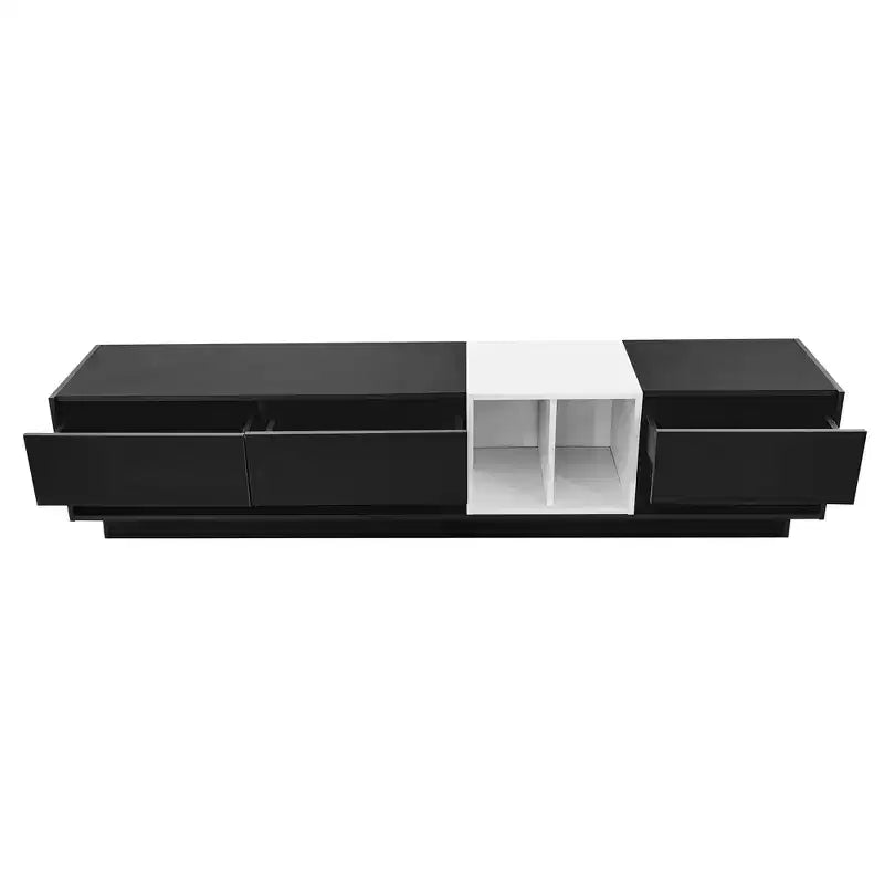Mobile TV moderno bicolore per TV da 80 pollici, mobile TV in legno con contenitore, centro di intrattenimento, consolle multimediale con vani versatili