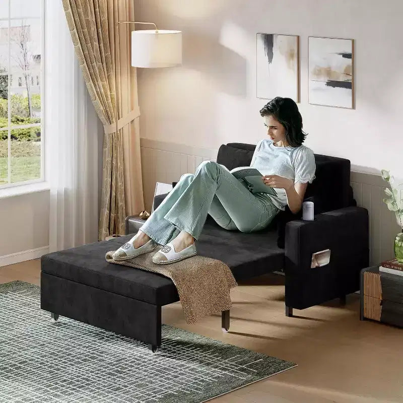 Divano letto estraibile 3-in-1, divano letto a 2 posti da 56" con portabicchieri e ricarica USB, divano letto estraibile a una piazza e mezza