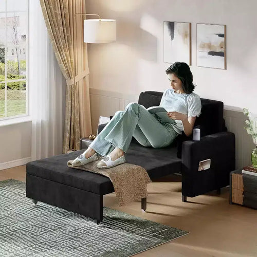 Divano letto estraibile 3-in-1, divano letto a 2 posti da 56" con portabicchieri e ricarica USB, divano letto estraibile a una piazza e mezza