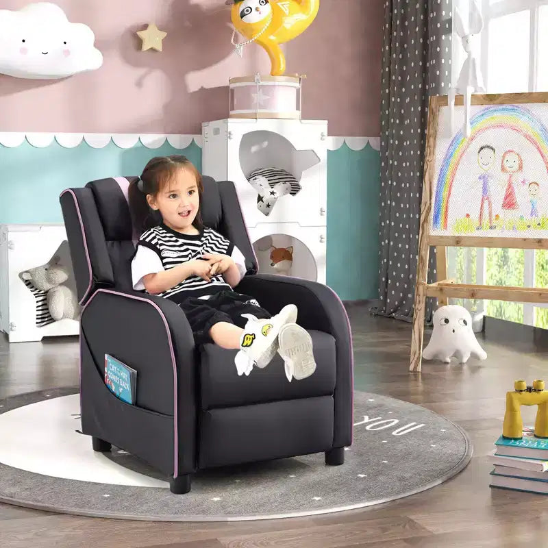 Poltrona reclinabile per bambini Costway, in pelle ergonomica, con poggiapiedi e tasca laterale