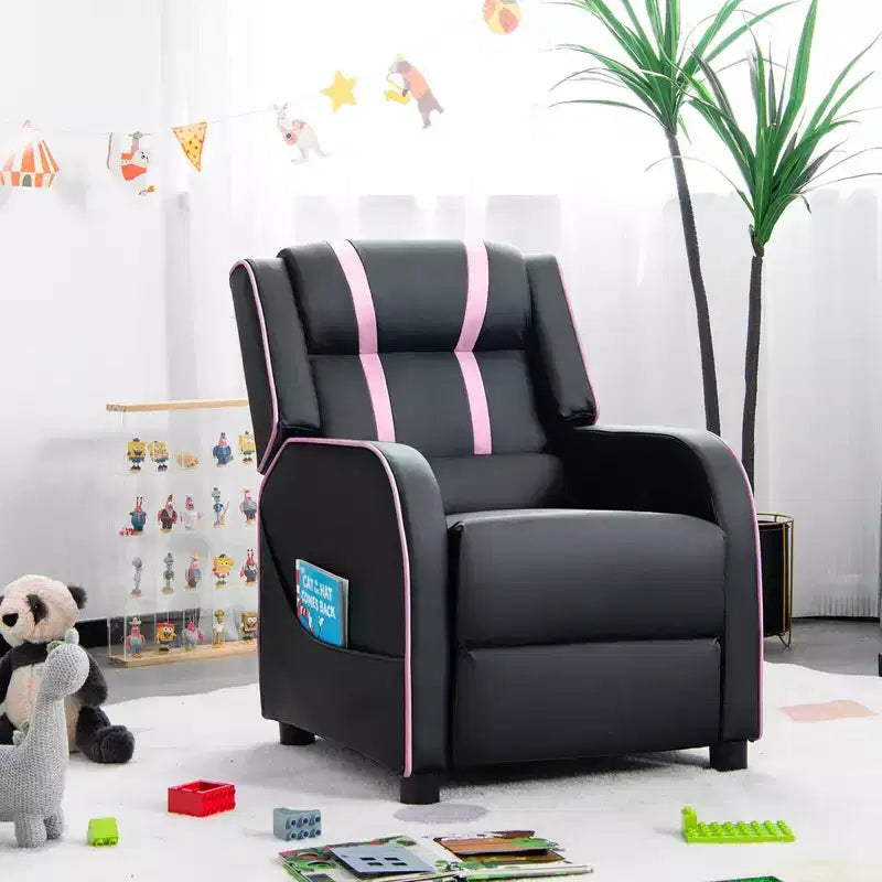 Poltrona reclinabile per bambini Costway, in pelle ergonomica, con poggiapiedi e tasca laterale