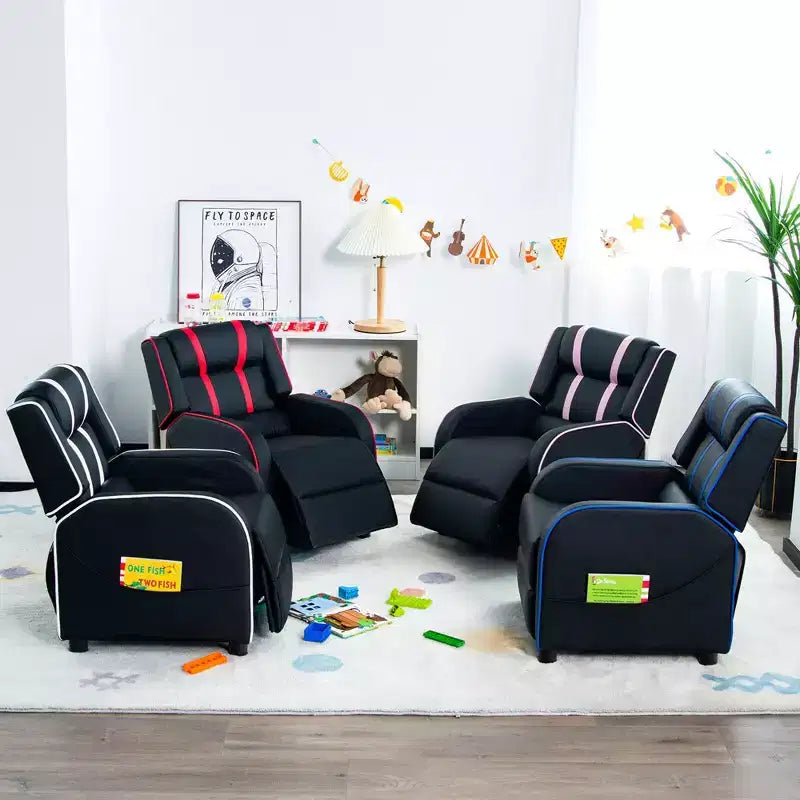 Poltrona reclinabile per bambini Costway, in pelle ergonomica, con poggiapiedi e tasca laterale
